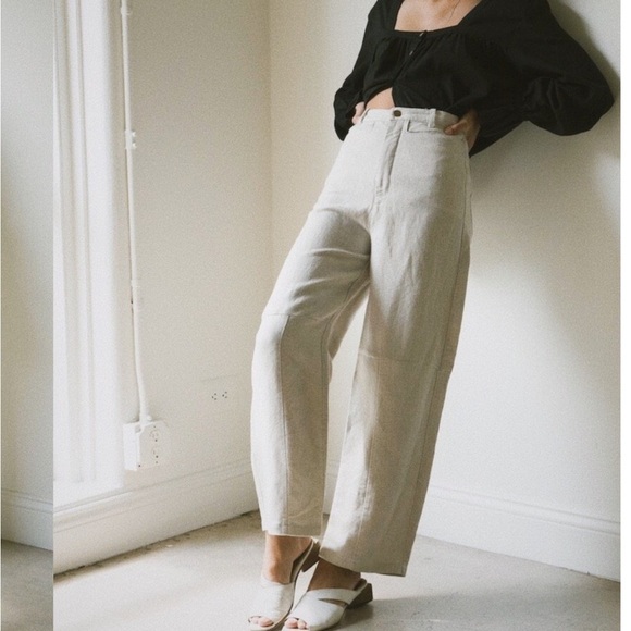 Selva Negra Pants - Selva / Negra Jessie linen utility pant in color ecru high rise wide leg size 2